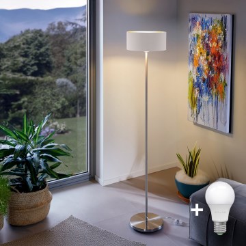 Eglo - LED  Golvlampa TUNJA 1xE27/60W/230V matt krom/vit