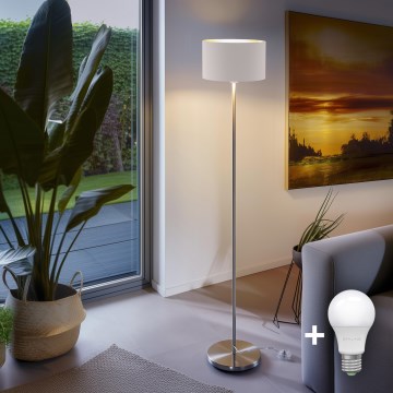 Eglo - LED  Golvlampa TUNJA 1xE27/60W/230V matt krom/vit