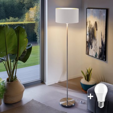 Eglo - LED  Golvlampa TUNJA 1xE27/60W/230V matt krom/vit