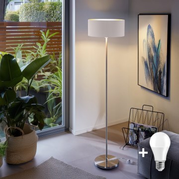 Eglo - LED  Golvlampa TUNJA 1xE27/60W/230V matt krom/vit