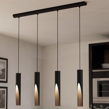 Eglo - LED ljuskrona med textilsladd 4xGU10/4,5W/230V 3000K svart/brun