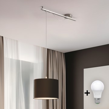 Eglo - LED ljuskrona med textilsladd CALCENA 1xE27/60W/230V krom/brun