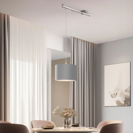 Eglo - LED ljuskrona med textilsladd CALCENA 1xE27/60W/230V krom/grå