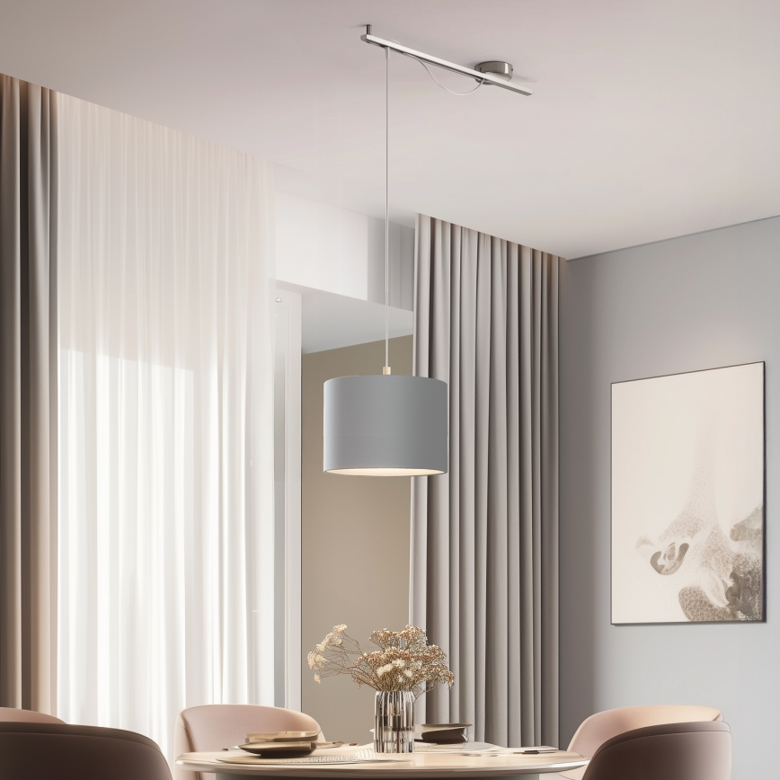 Eglo - LED ljuskrona med textilsladd CALCENA 1xE27/60W/230V krom/grå