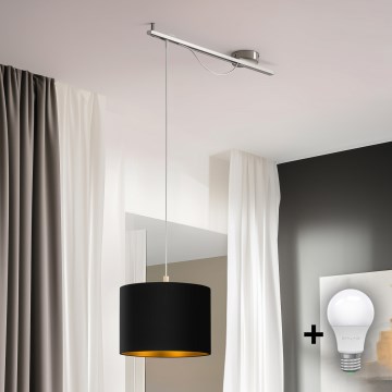 Eglo - LED ljuskrona med textilsladd CALCENA 1xE27/60W/230V krom/svart