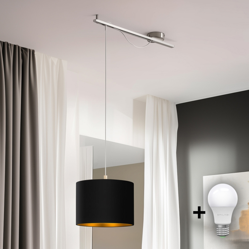 Eglo - LED ljuskrona med textilsladd CALCENA 1xE27/60W/230V krom/svart