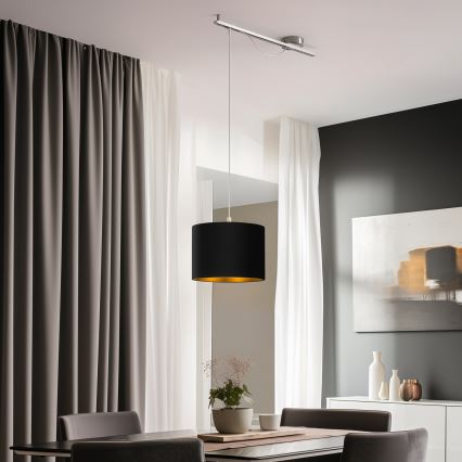 Eglo - LED ljuskrona med textilsladd CALCENA 1xE27/60W/230V krom/svart
