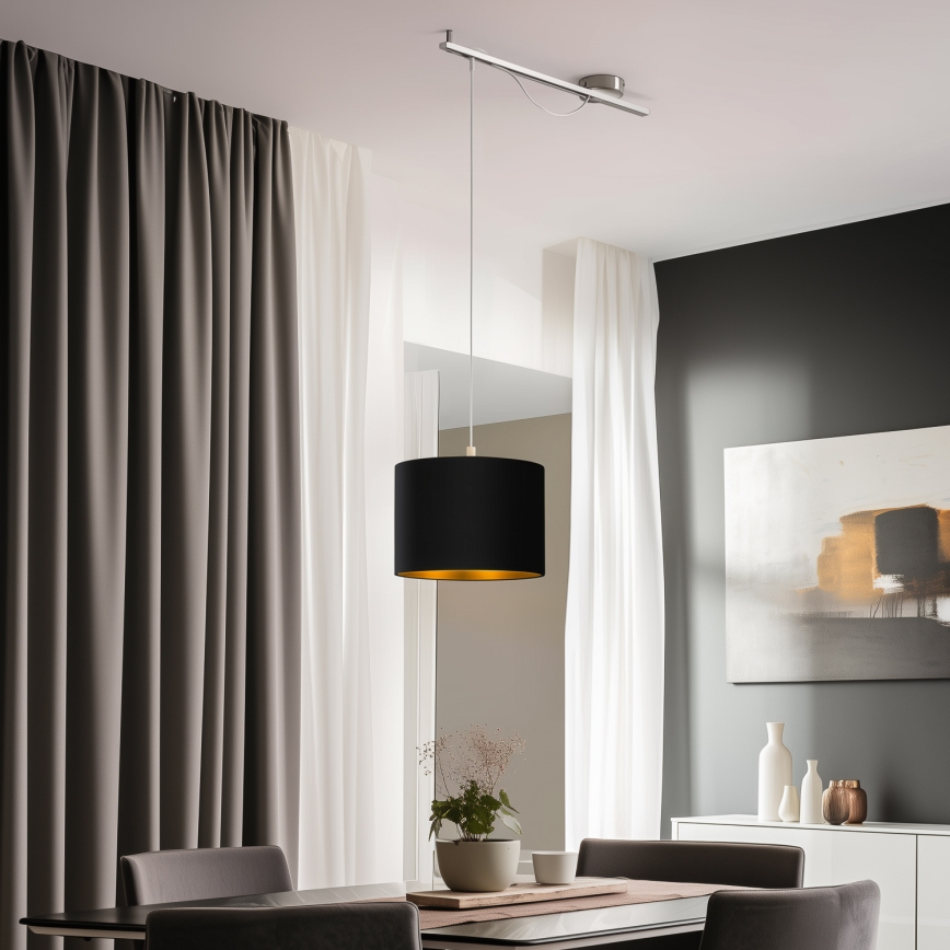 Eglo - LED ljuskrona med textilsladd CALCENA 1xE27/60W/230V krom/svart