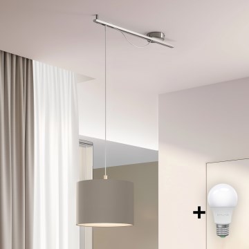 Eglo - LED ljuskrona med textilsladd CALCENA 1xE27/60W/230V krom/taupe