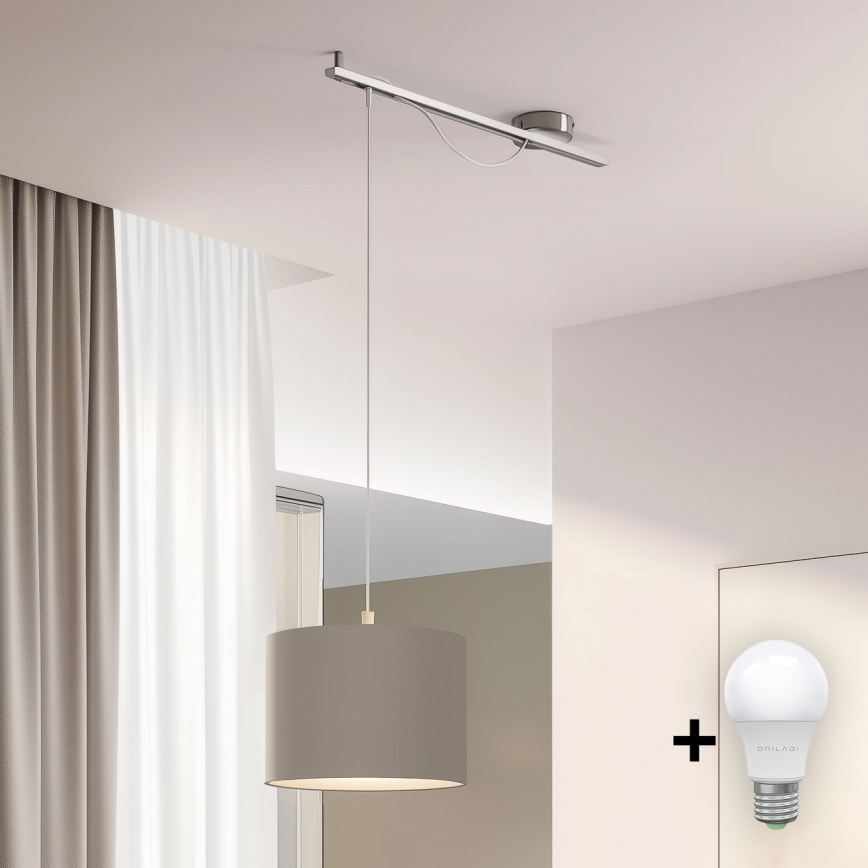 Eglo - LED ljuskrona med textilsladd CALCENA 1xE27/60W/230V krom/taupe