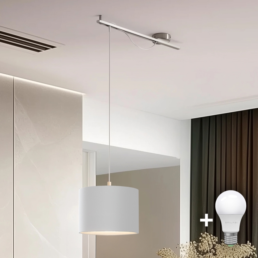 Eglo - LED  Ljuskrona med textilsladd CALCENA 1xE27/60W/230V matt krom/vit