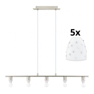 Eglo - LED ljuskrona med textilsladd MY CHOICE 5xE14/4W/230V matt krom/vit