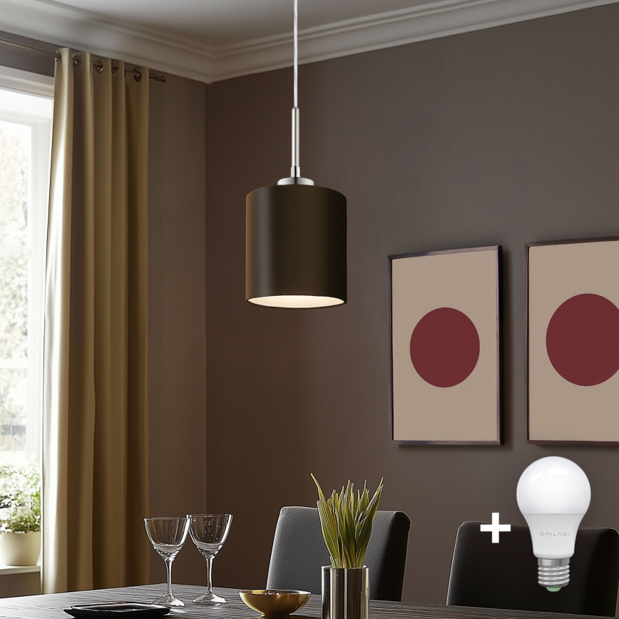 Eglo - LED ljuskrona med textilsladd TUNJA 1xE27/60W/230V brun