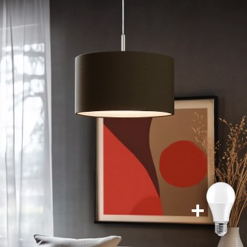 Eglo - LED ljuskrona med textilsladd TUNJA 1xE27/60W/230V brun