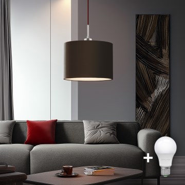 Eglo - LED ljuskrona med textilsladd TUNJA 1xE27/60W/230V brun