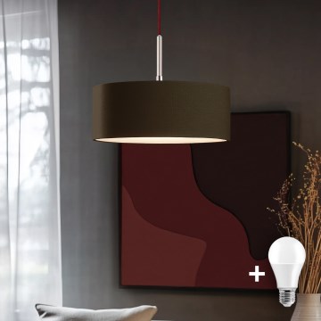Eglo - LED ljuskrona med textilsladd TUNJA 1xE27/60W/230V brun
