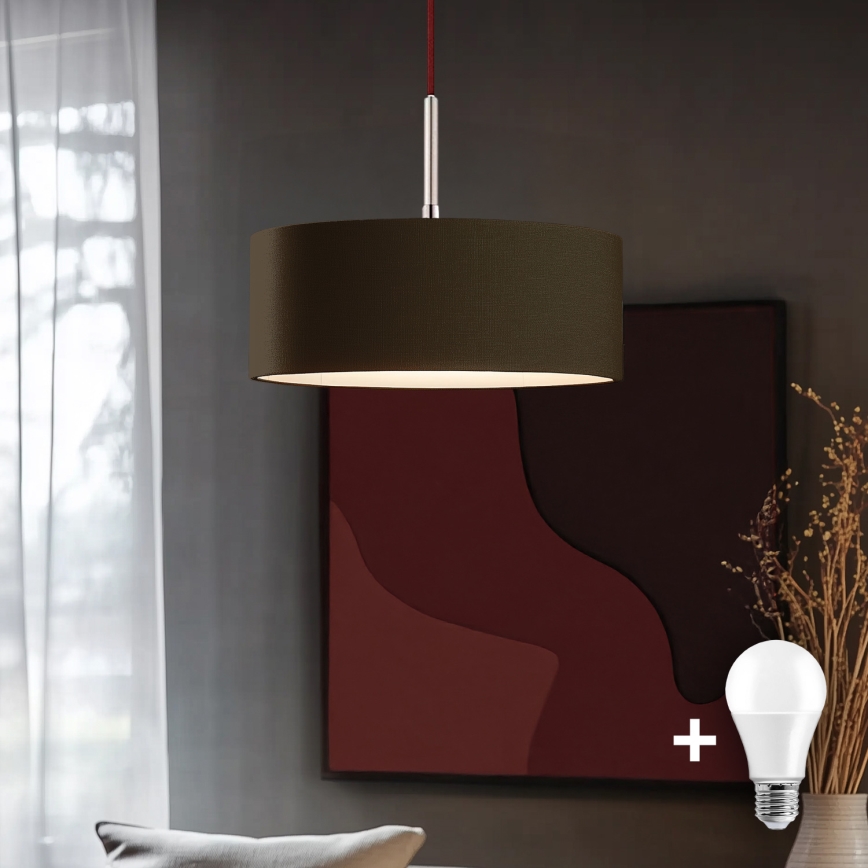 Eglo - LED ljuskrona med textilsladd TUNJA 1xE27/60W/230V brun