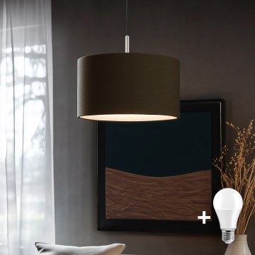 Eglo - LED ljuskrona med textilsladd TUNJA 1xE27/60W/230V brun