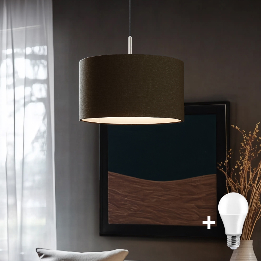 Eglo - LED ljuskrona med textilsladd TUNJA 1xE27/60W/230V brun