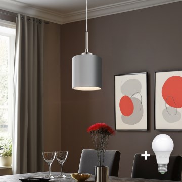 Eglo - LED ljuskrona med textilsladd TUNJA 1xE27/60W/230V grå