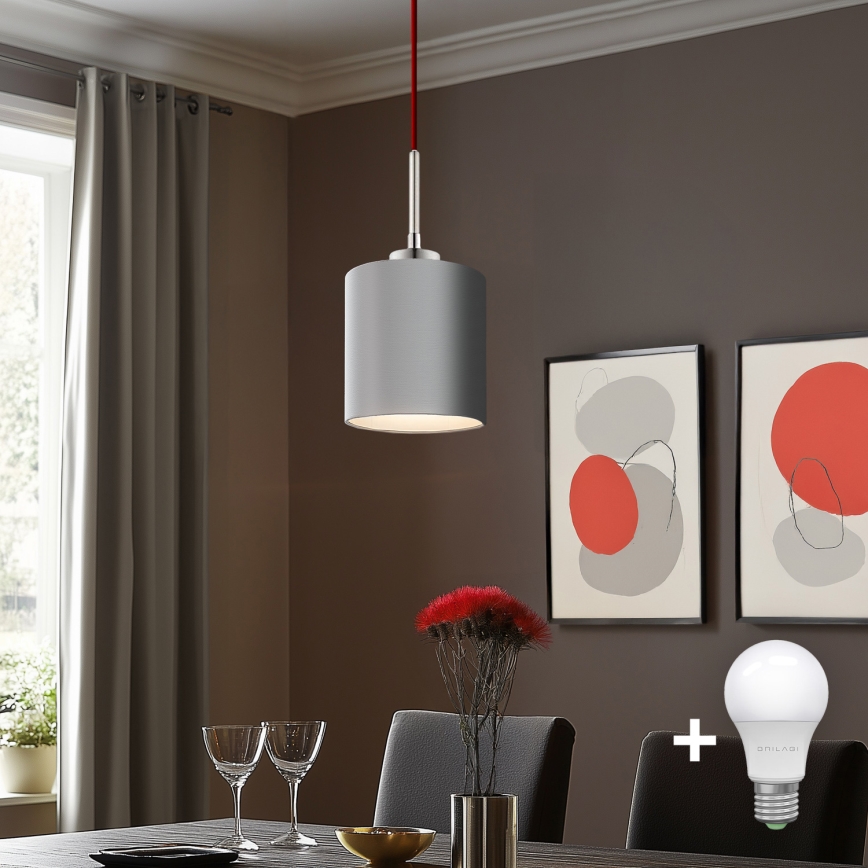 Eglo - LED ljuskrona med textilsladd TUNJA 1xE27/60W/230V grå