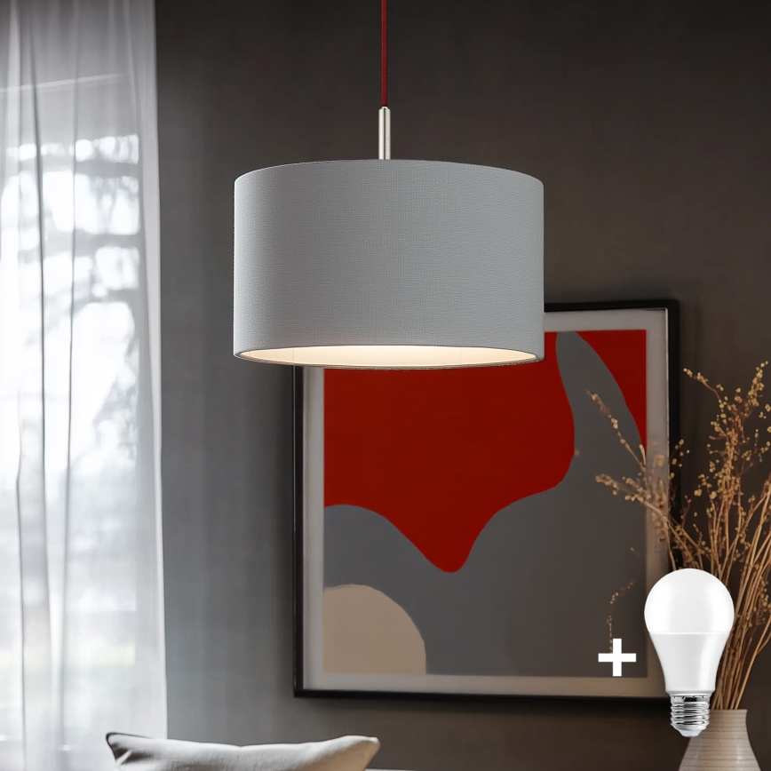 Eglo - LED ljuskrona med textilsladd TUNJA 1xE27/60W/230V grå