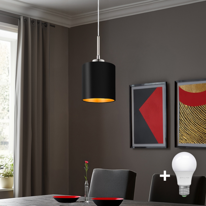Eglo - LED ljuskrona med textilsladd TUNJA 1xE27/60W/230V svart