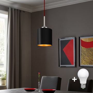 Eglo - LED ljuskrona med textilsladd TUNJA 1xE27/60W/230V svart