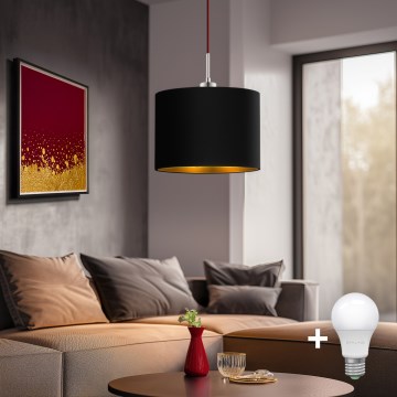 Eglo - LED ljuskrona med textilsladd TUNJA 1xE27/60W/230V svart