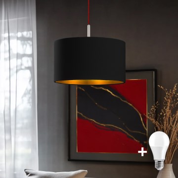 Eglo - LED ljuskrona med textilsladd TUNJA 1xE27/60W/230V svart