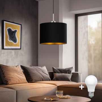 Eglo - LED ljuskrona med textilsladd TUNJA 1xE27/60W/230V svart