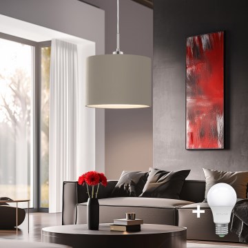 Eglo - LED ljuskrona med textilsladd TUNJA 1xE27/60W/230V taupe