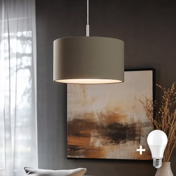 Eglo - LED ljuskrona med textilsladd TUNJA 1xE27/60W/230V taupe