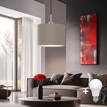 Eglo - LED ljuskrona med textilsladd TUNJA 1xE27/60W/230V taupe