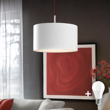 Eglo - LED ljuskrona med textilsladd TUNJA 1xE27/60W/230V vit