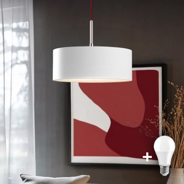 Eglo - LED ljuskrona med textilsladd TUNJA 1xE27/60W/230V vit