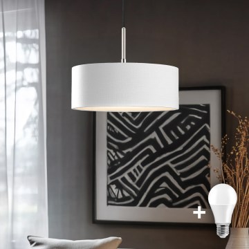Eglo - LED ljuskrona med textilsladd TUNJA 1xE27/60W/230V vit