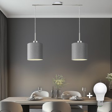 Eglo - LED ljuskrona med textilsladd TUNJA 2xE27/60W/230V grå