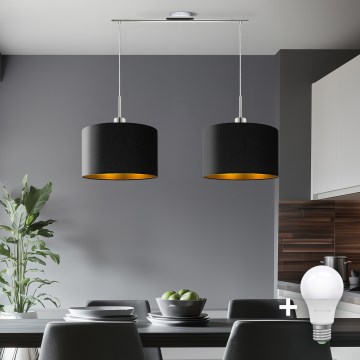 Eglo - LED ljuskrona med textilsladd TUNJA 2xE27/60W/230V svart
