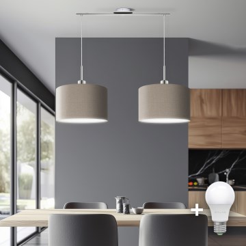 Eglo - LED ljuskrona med textilsladd TUNJA 2xE27/60W/230V taupe