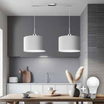 Eglo - LED ljuskrona med textilsladd TUNJA 2xE27/60W/230V vit