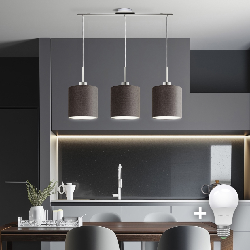 Eglo - LED  Ljuskrona med textilsladd TUNJA 3xE27/60W/230V brun