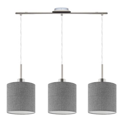 Eglo - LED ljuskrona med textilsladd TUNJA 3xE27/60W/230V grå