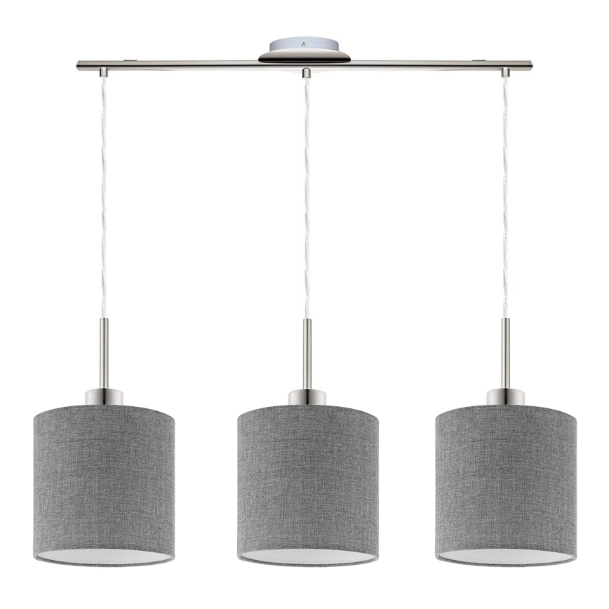 Eglo - LED ljuskrona med textilsladd TUNJA 3xE27/60W/230V grå