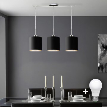 Eglo - LED  Ljuskrona med textilsladd TUNJA 3xE27/60W/230V svart