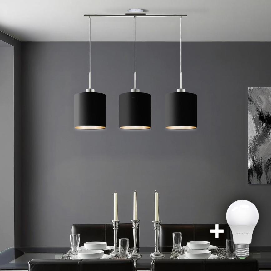 Eglo - LED  Ljuskrona med textilsladd TUNJA 3xE27/60W/230V svart