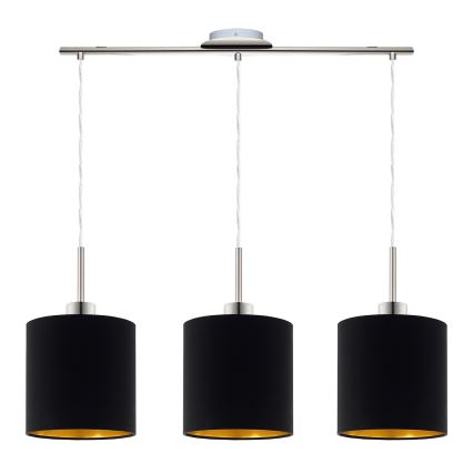 Eglo - LED  Ljuskrona med textilsladd TUNJA 3xE27/60W/230V svart