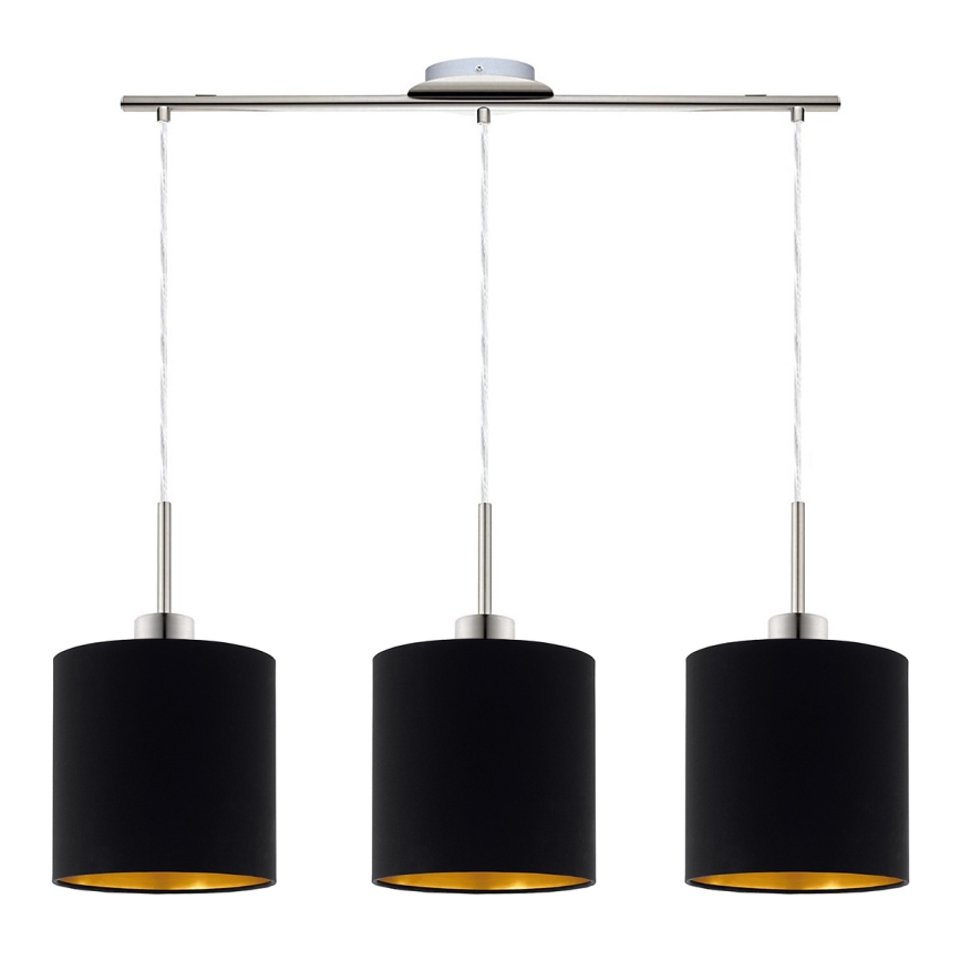 Eglo - LED  Ljuskrona med textilsladd TUNJA 3xE27/60W/230V svart