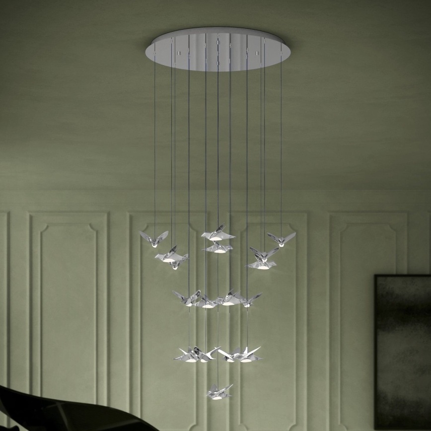 Eglo - LED ljusreglerad ljuskrona på textilsladd 17xLED/3W/230V 3000K skinande krom