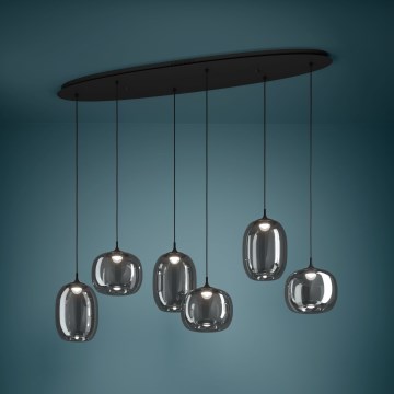 Eglo - LED ljusreglerad ljuskrona på textilsladd 6xLED/3,7W/230V 2700-6500K rökig + fjärrkontroll